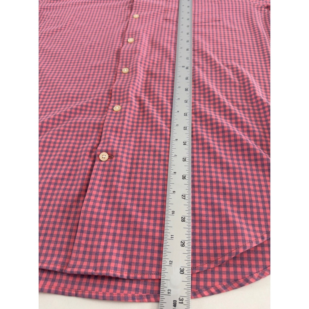 Peter Millar Summer Comfort Mens Medium Pink Blue Gingham Long Sleeve Shirt - Picture 5 of 5